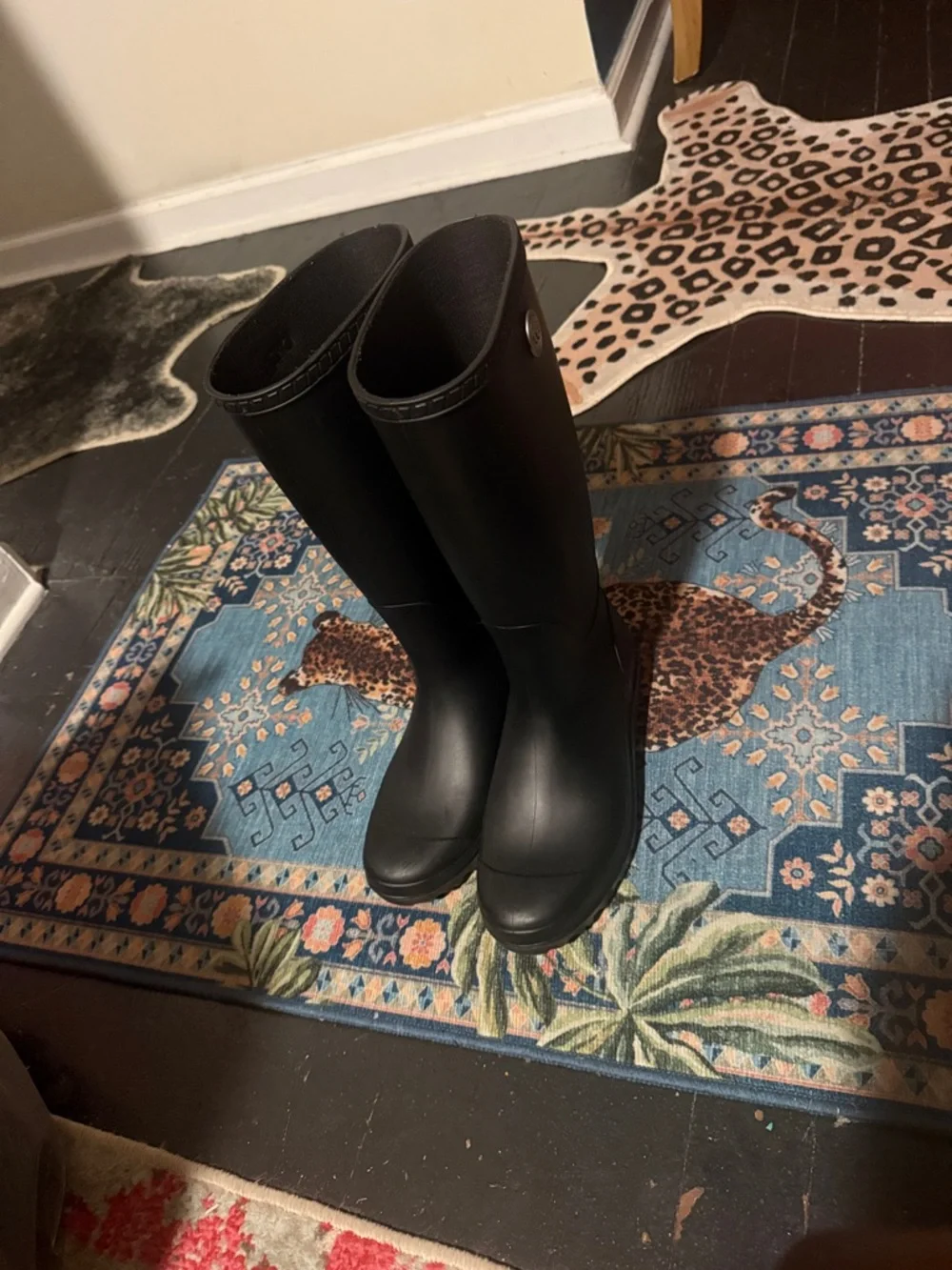 UGG Black Matte Tall Rain Boots with Logo Button - Picture 2 of 3